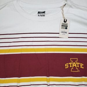 Iowa State Cyclones Men's XL White Red Gold Striped Tailgate‎ Tshirt